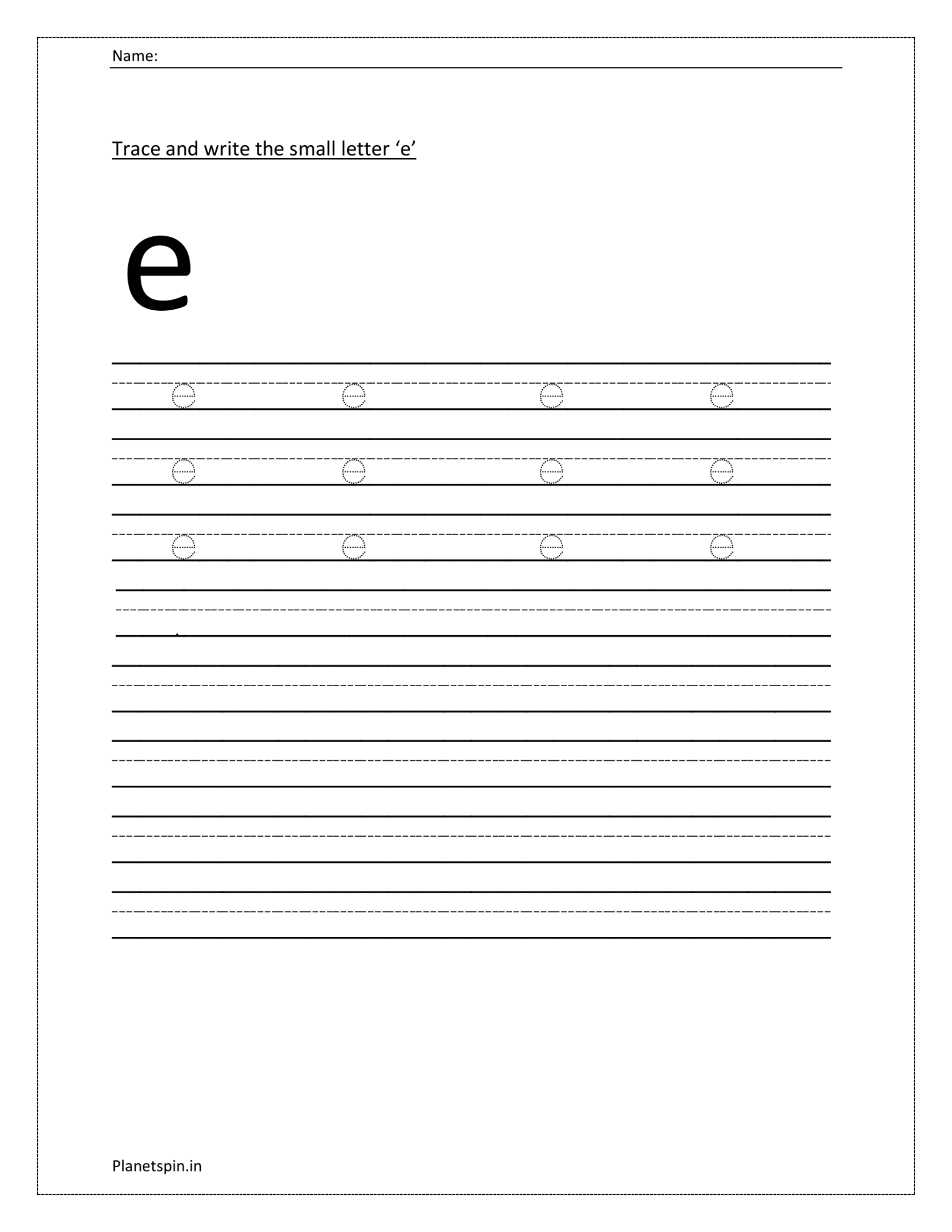 Worksheet for the letter e for kindergarten | Planetspin.in