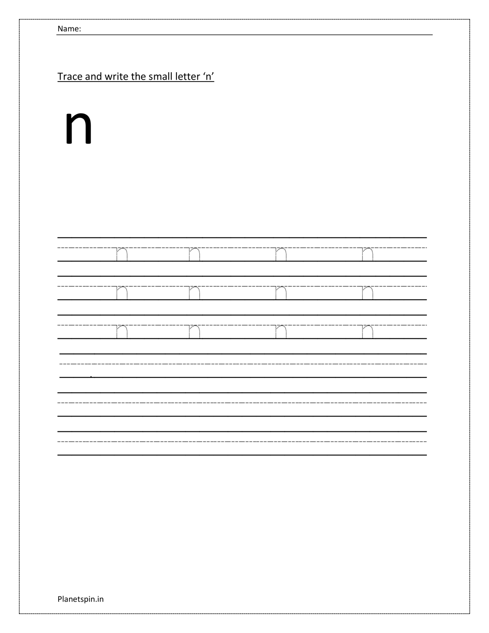 Letter n worksheet for kindergarten | Planetspin.in