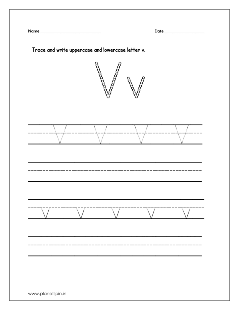 Letter v worksheet for tracing | Planetspin.in