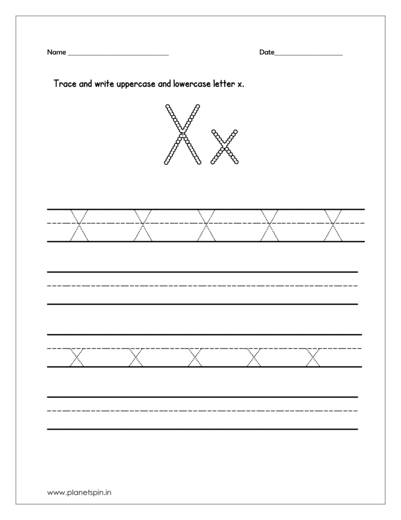 writing the uppercase and lowercase letter x on four line 