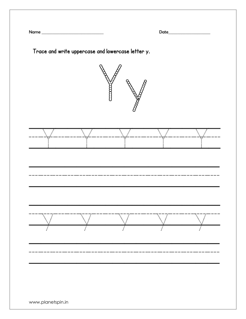 Trace and write the uppercase and lowercase y on four line 