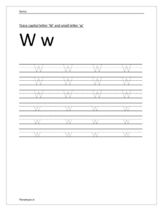 Tracing lowercase letter w and download free printable worksheet pdf