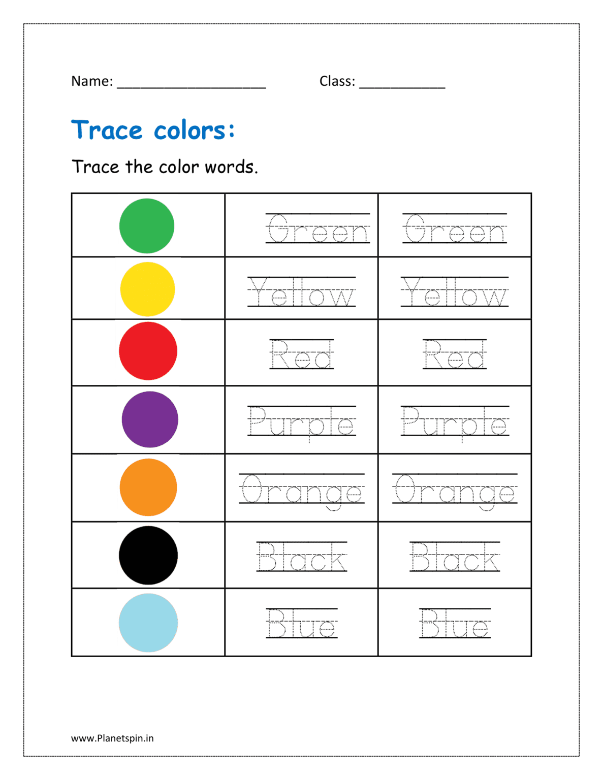 Free printable kindergarten worksheets color words