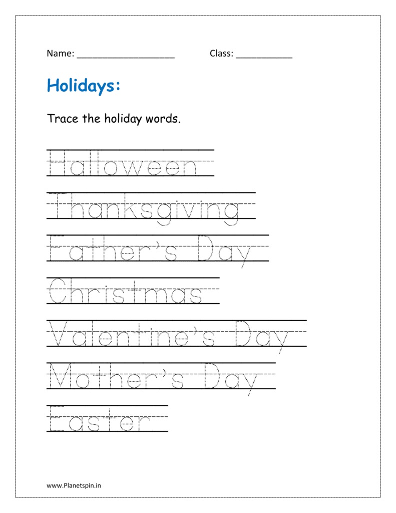 Trace the holiday words.