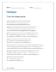 Trace the holiday words.