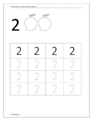 Trace number 2. Count and color the objects