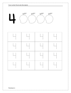 Tracing number 4 worksheet | Tracing and writing number 4