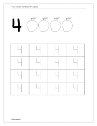 Tracing number 4 worksheet | Tracing and writing number 4