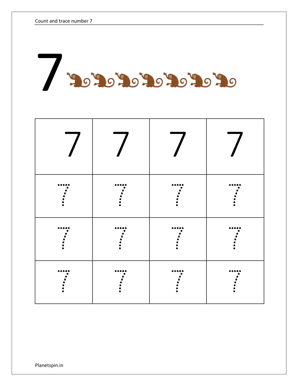 Number 7 worksheet | Planetspin.in