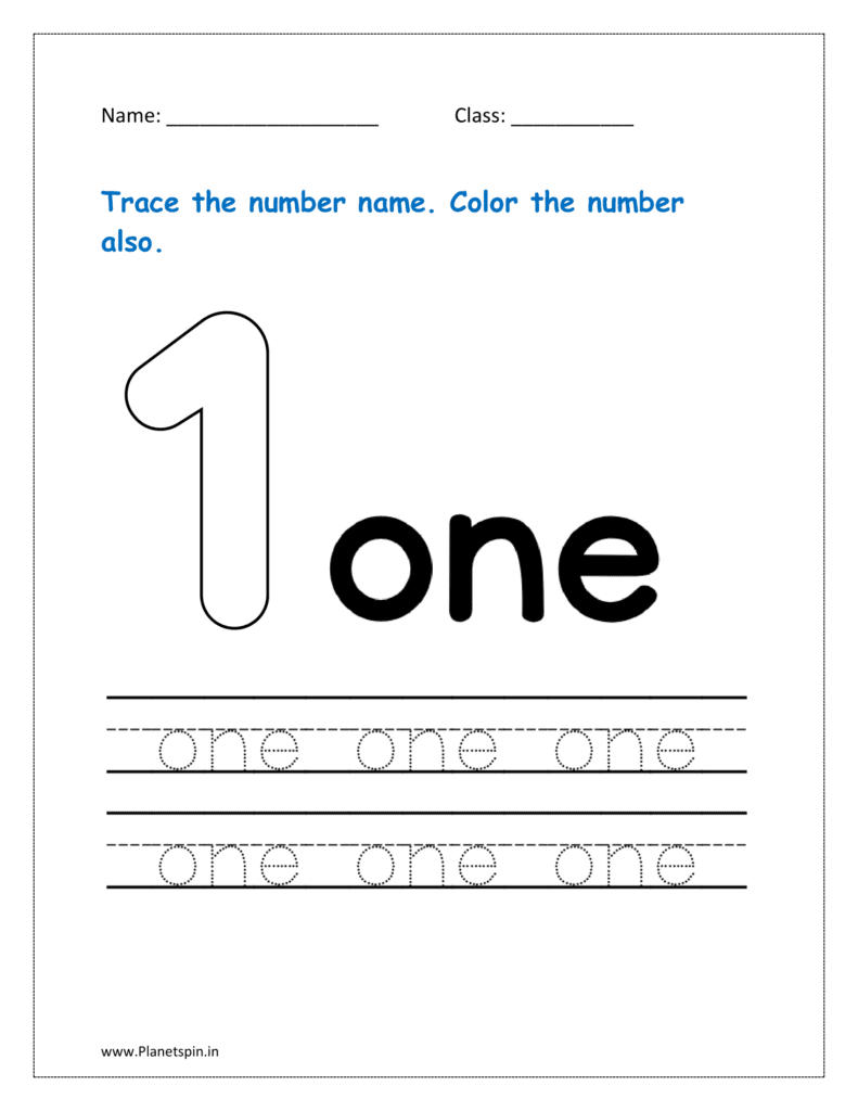 1: Download the worksheet to Trace the number name for one