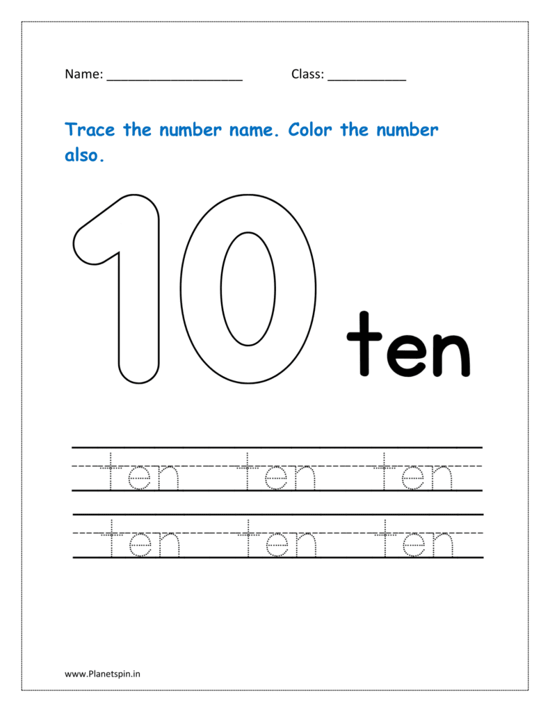 10: Download the worksheet to Trace the spelling for ten