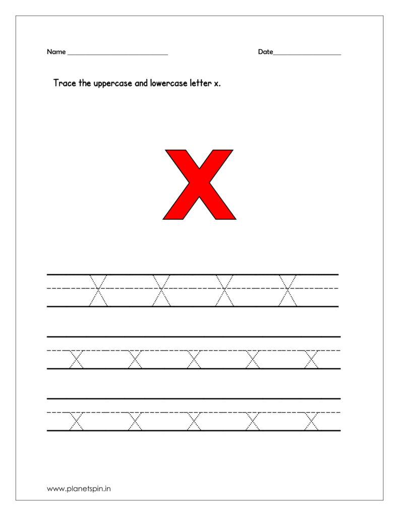 uppercase and lowercase tracing x on four line.