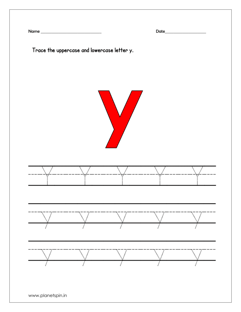 Trace the uppercase and lowercase y on four line 