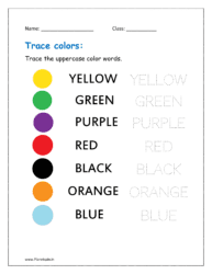 Trace the uppercase color words (free printable kindergarten worksheets color words)