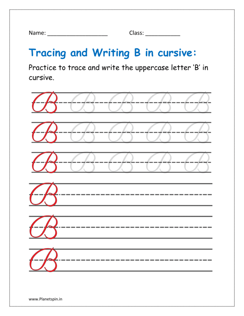 5. Trace and write uppercase letter B in cursive writing