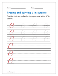 5. Trace and write uppercase letter C in cursive writing in free printable worksheet pdf