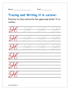 5. Trace and write uppercase letter H in cursive writing