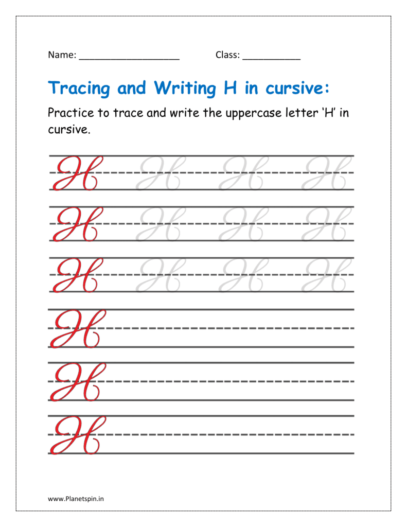 5. Trace and write uppercase letter H in cursive writing