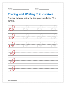 5. Trace and write uppercase letter I in cursive writing in free printable worksheet pdf