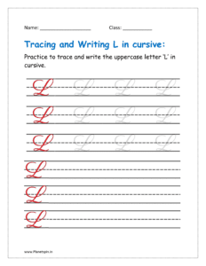 5. Trace and write uppercase letter L in cursive writing in free printable worksheet pdf