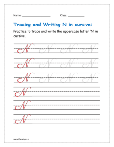 5. Trace and write uppercase letter N in cursive writing in free printable worksheet pdf