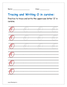 5. Trace and write uppercase letter O in cursive writing in free printable worksheet pdf