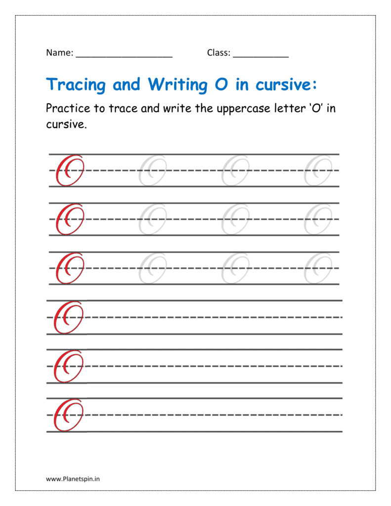 5. Trace and write uppercase letter O in cursive writing in free printable worksheet pdf