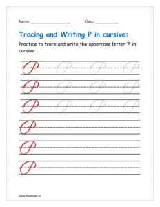 5. Trace and write uppercase letter P in cursive writing in free printable worksheet pdf