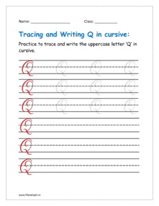 5. Trace and write uppercase letter Q in cursive writing in free printable worksheet pdf