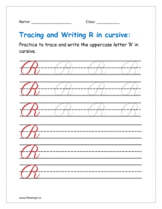 5. Trace and write uppercase letter R in cursive writing in free printable worksheet pdf