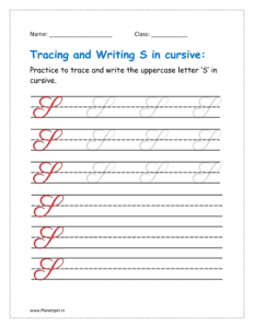 5. Trace and write uppercase letter S in cursive writing in free printable worksheet pdf