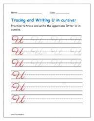 5. Trace and write uppercase letter U in cursive writing