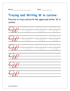 5. Trace and write uppercase letter W in cursive writing