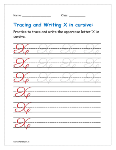 5. Trace and write uppercase letter X in cursive writing in worksheet pdf