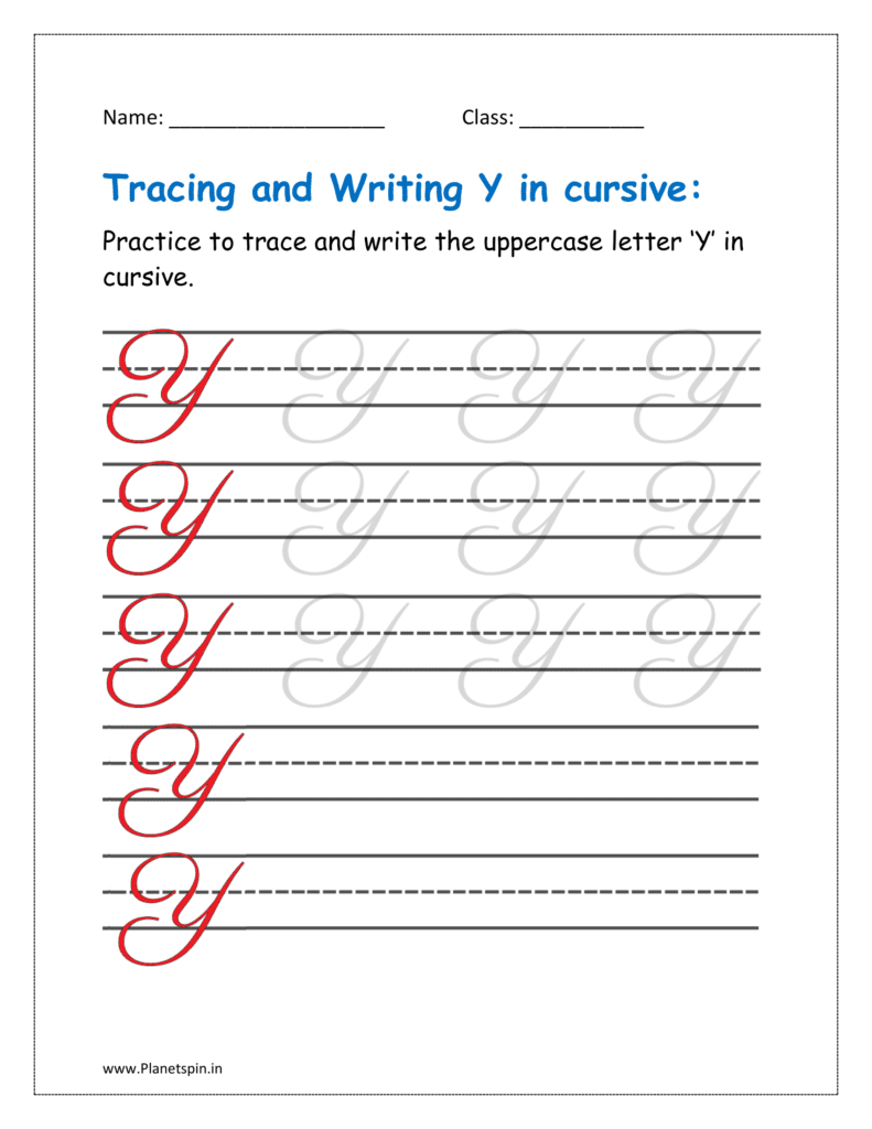 5. Trace and write uppercase letter Y in cursive writing