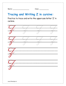 5. Trace and write uppercase letter Z in cursive writing in free printable worksheet