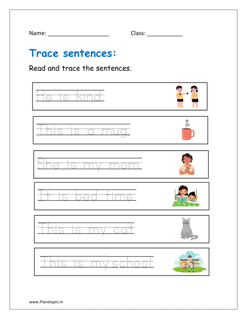 Read and trace the sentences (tracing sentences worksheets for kindergarten)