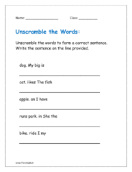 Unscramble the words to form a correct sentence.