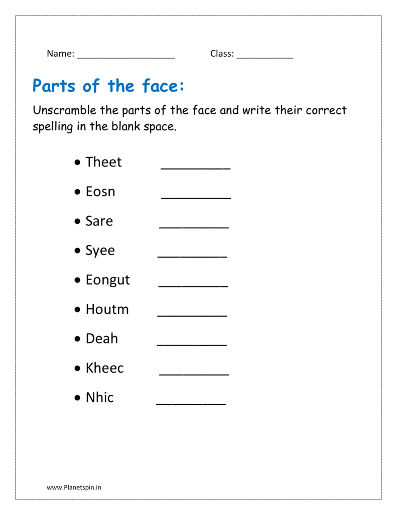 Unscramble the parts of the face