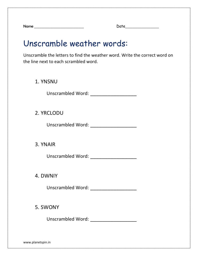 Unscramble weather words: