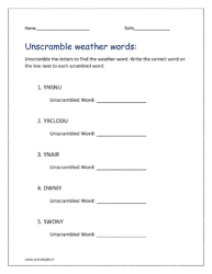 Unscramble weather words: