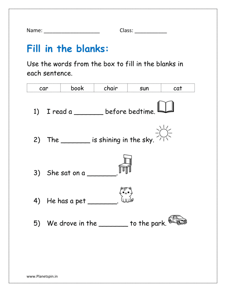 Use the words from the box to fill in the blanks in each sentence.