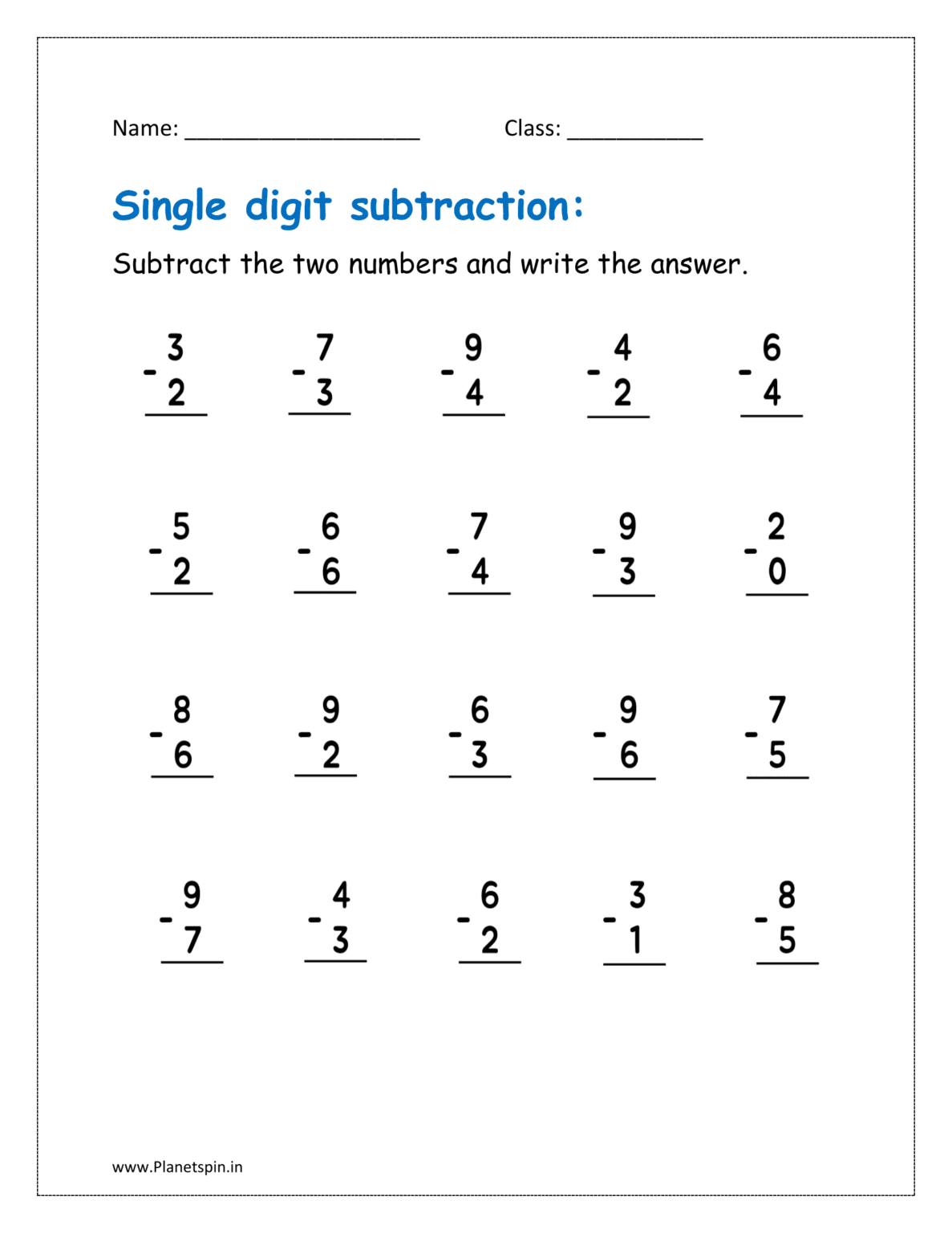 Vertical subtraction examples for kindergarten | Planetspin.in