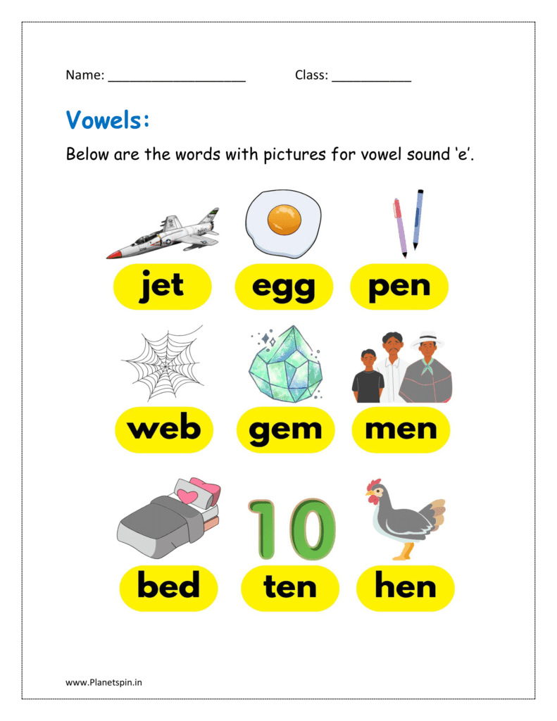 e vowel sound words with pictures