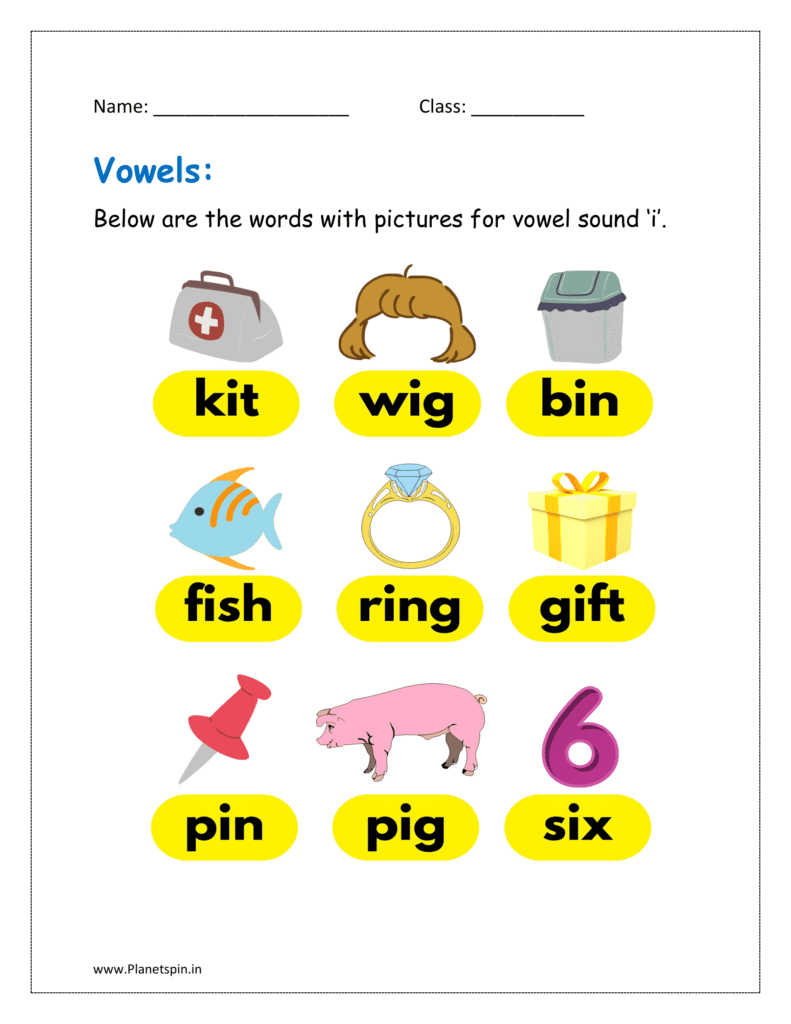 i vowel sound words with pictures in the given free printable worksheet