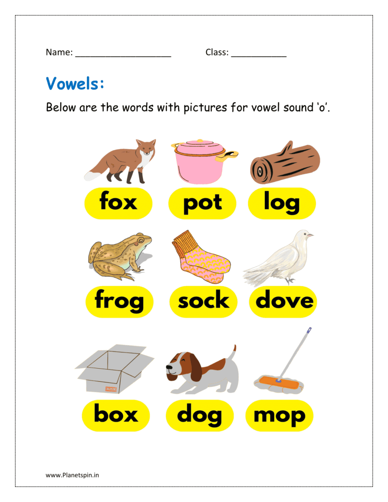 o vowel sound words with pictures