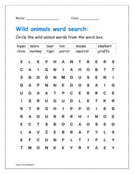 Wild animals word search