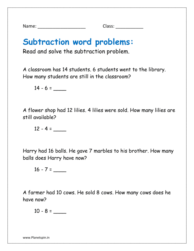 Subtraction word problems