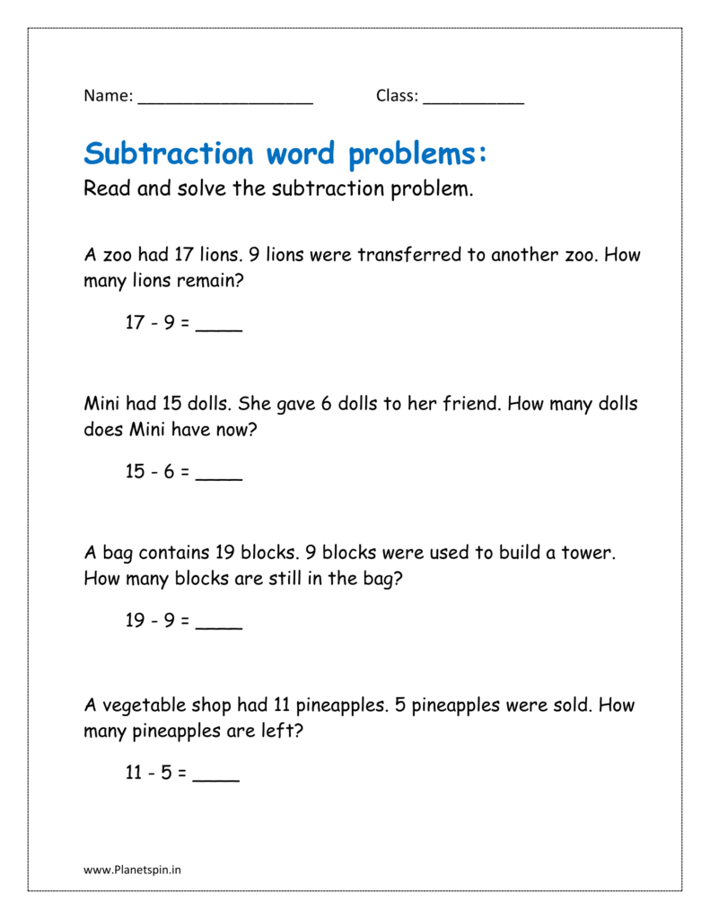 Subtraction word problems