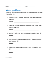 Solve the word problems by finding the missing number to make the number 